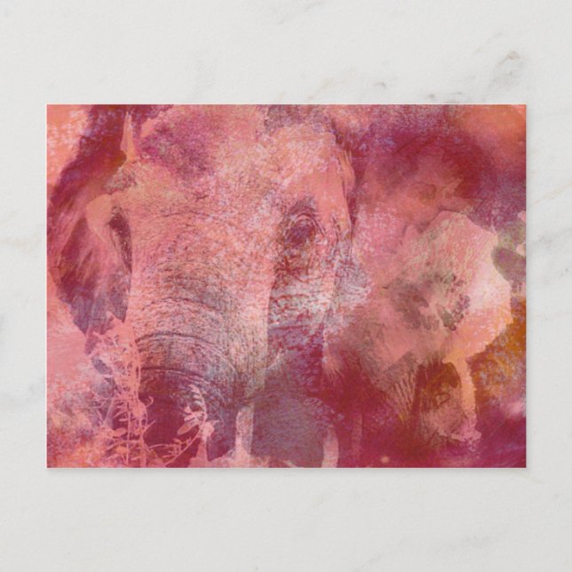 Pink Elephant Grunge Postcard (Front)