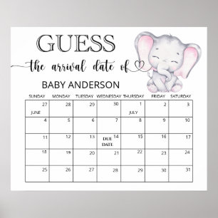 Pink Elephant Guess Due Date Calendar Poster