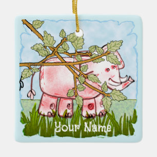 Pink Elephant Hiding  Ceramic Ornament