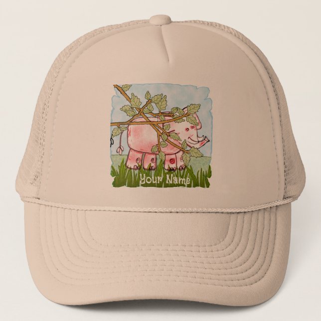 Pink Elephant Hiding  Trucker Hat (Front)
