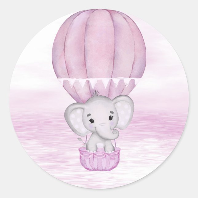 Pink Elephant Hot Air Balloon Sticker (Front)
