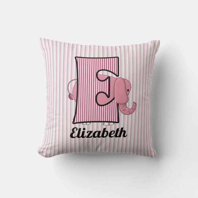 Pink Elephant Kid's Monogrammed E Cushion (Front)