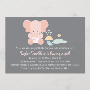 Pink Elephant Little Bird Baby Sprinkle Invitation