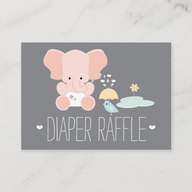 Pink Elephant Little Bird Diaper Raffle Tickets Enclosure Card (Front)
