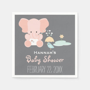 Pink Elephant Little in Diapers Bird Baby Shower Napkin