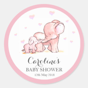 Pink Elephant Love Blue Baby Shower Sticker Classic Round Sticker