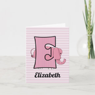Pink Elephant Monogram E Kid's Blank Note Card