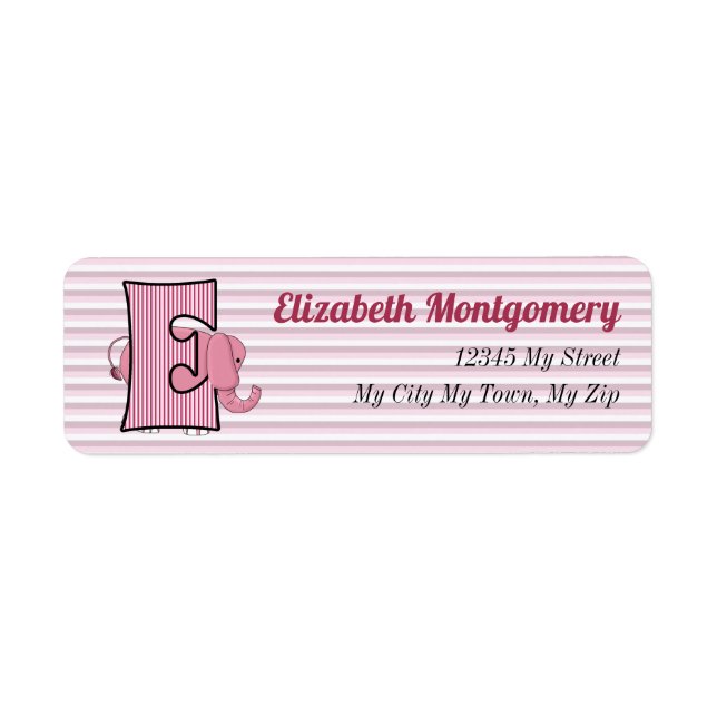 Pink Elephant Monogram Letter E Address (Front)