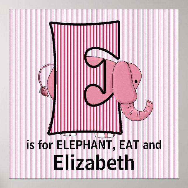 Pink Elephant Monogrammed E Baby Room Poster (Front)