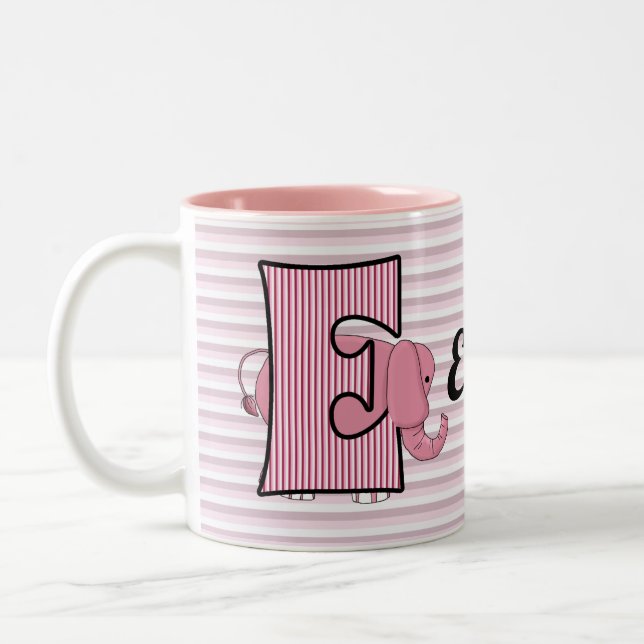 Pink Elephant Monogrammed "E" Kid's Mug (Left)
