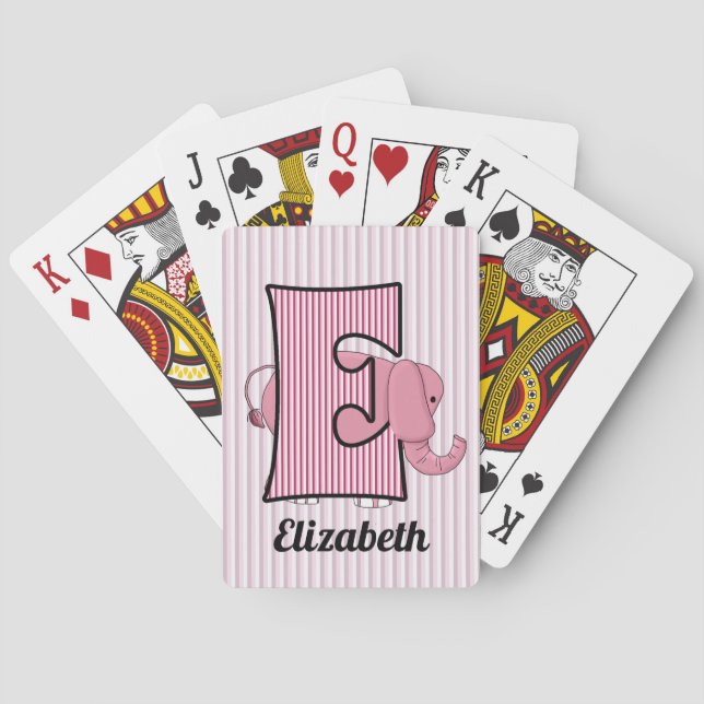 Pink Elephant Monogrammed Kid's Playing Cards (Back)