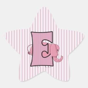 Pink Elephant Monogrammed Letter E Girls Star Sticker