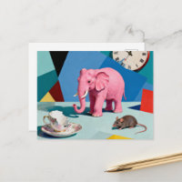 Pink Elephant Mouse Broken Teacup Clock Surreal