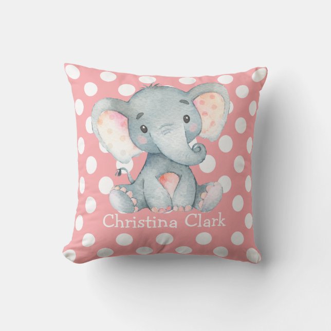 Pink Elephant Nursery Decor Baby Girl Cushion (Front)