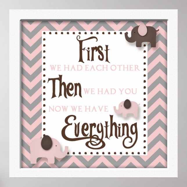 Pink Elephant Nursery Word Wall Art (Front)