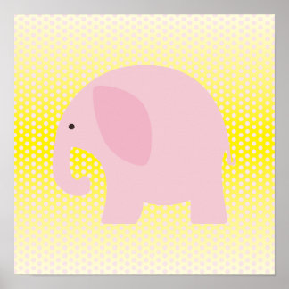 Pink Elephant on Yellow Poster