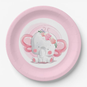 Pink Elephant Paper Plate