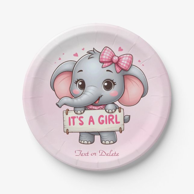 Pink Elephant Paper Plate (Front)