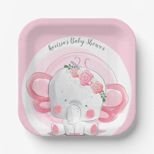 Pink Elephant Paper Plate (Front)
