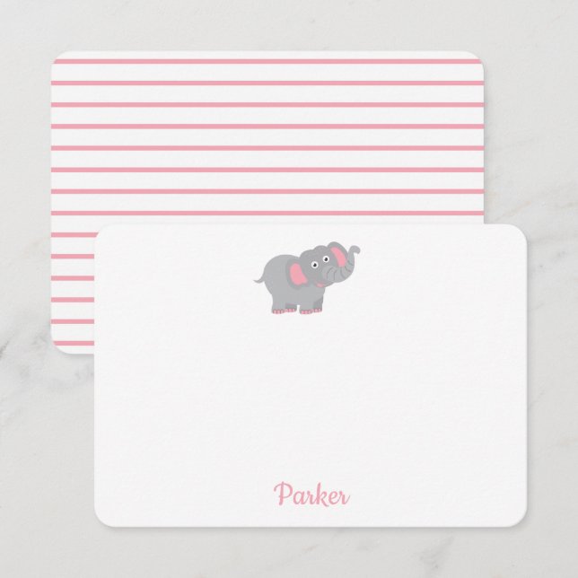 Pink Elephant Personalised Kids Stationery Thank You Card (Front/Back)