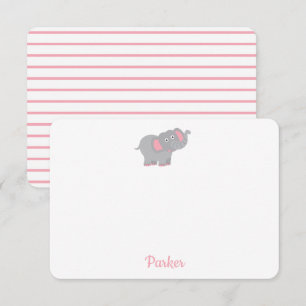 Pink Elephant Personalised Kids Stationery Thank You Card