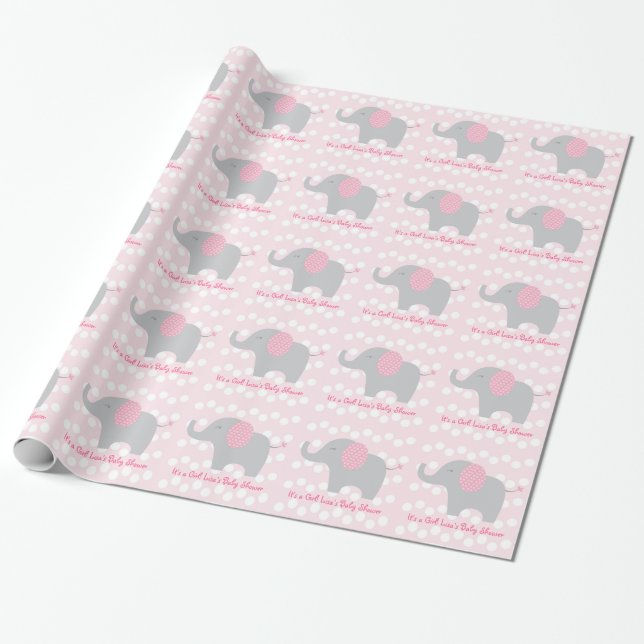 Pink Elephant Personalised Wrapping Paper (Unrolled)