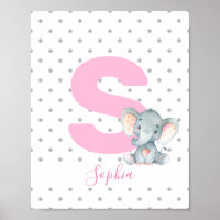Pink Elephant Personalized Girl Baby Name Nursery