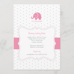 Pink Elephant Polkadot Baby Shower Invitation