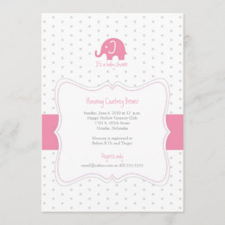 Pink Elephant Polkadot Baby Shower Invitation