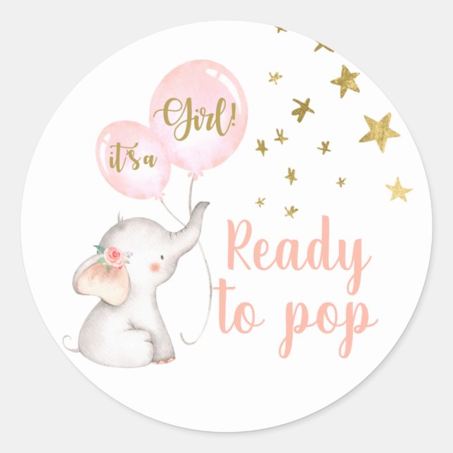 Pink Elephant Ready to Pop Classic Round Sticker (Front)