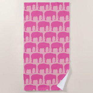 Pink Elephant Silhouettes Pattern Beach Towel