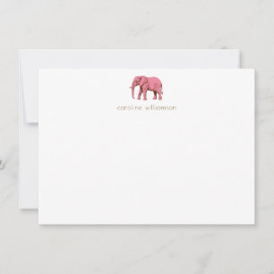 Pink Elephant Simple Personalised Stationery Card