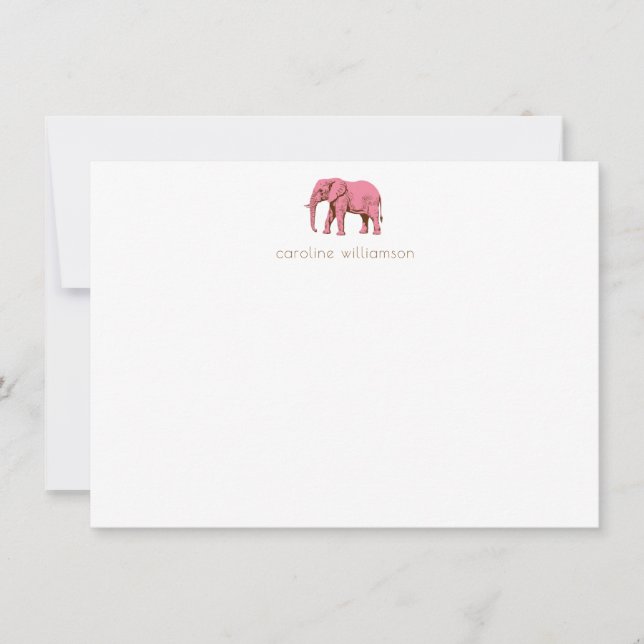Pink Elephant Simple Personalised Stationery  Card (Front)