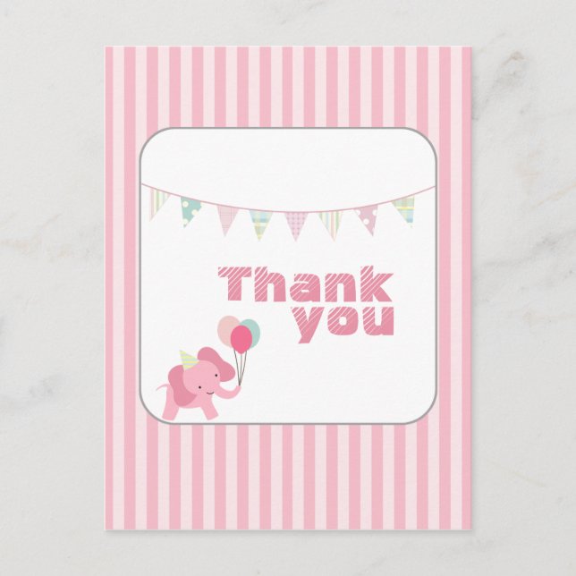 Pink elephant stripes thank you postcard (Front)