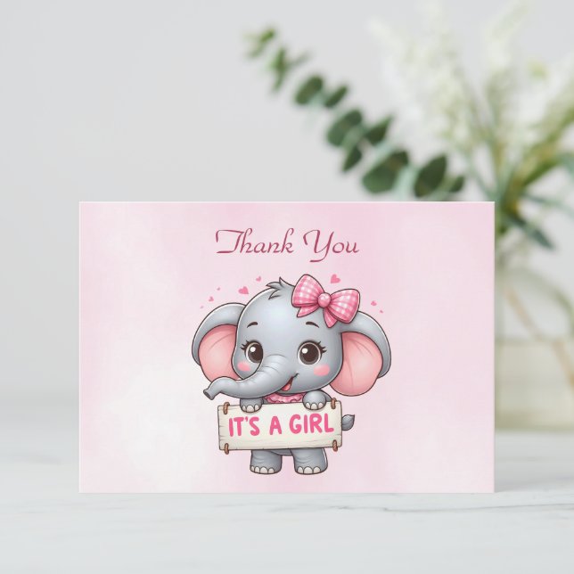 Pink Elephant Thank You Card (Standing Front)