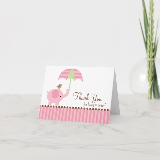 Pink Elephant Thank You Note Card (Front)