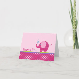 Pink Elephant Thank You Note Card
