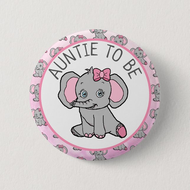 Pink Elephant Themed Aunt to Be Baby Shower 6 Cm Round Badge (Front)