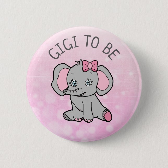 Pink Elephant Themed Gigi to Be Baby Shower 6 Cm Round Badge (Front)