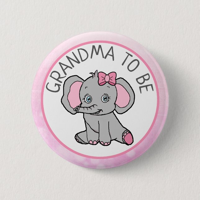 Pink Elephant Themed Grandma to Be Baby Shower 6 Cm Round Badge (Front)