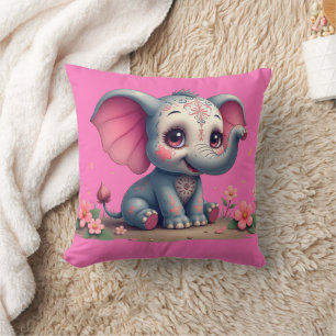 Pink Elephant Throw Pillow