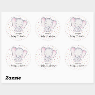 Pink Elephant Watercolor Baby Shower Classic Round Sticker