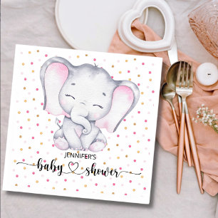 Pink Elephant Watercolor Baby Shower Napkin