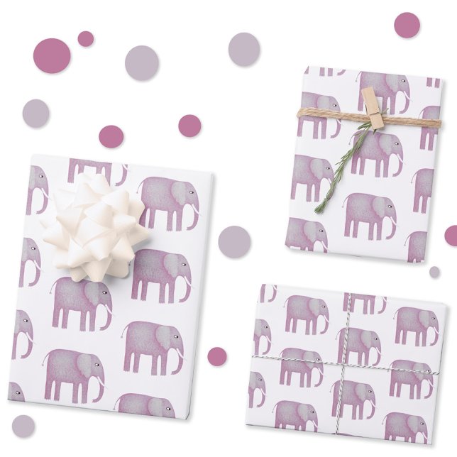 Pink Elephant Watercolor Wrapping Paper Sheet (Pink watercolor elephant gift wrapping paper sheets)