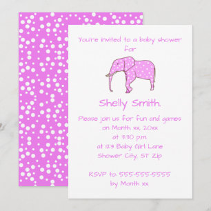 Pink Elephant White Dots Baby Shower Invitations