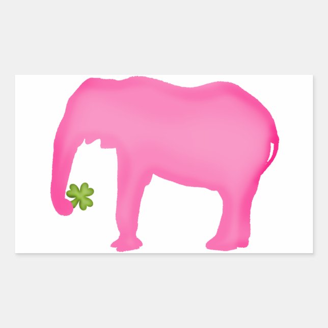 Pink Elephant with a Clover Rectangular Sticker (Front)