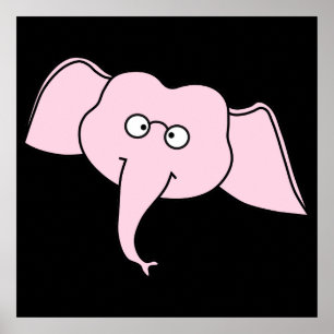 Pink Elephant with Glasses. Cartoon Poster