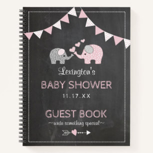 Pink Elephants Baby Shower Chalkboard Guestbook Notebook