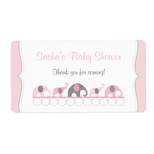 Pink Elephants Baby Shower Water Bottle or Favour Shipping Label