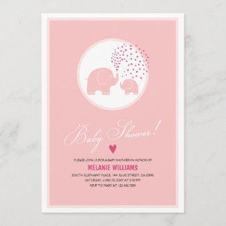 Pink Elephants Hearts Girl Baby Shower Invitation